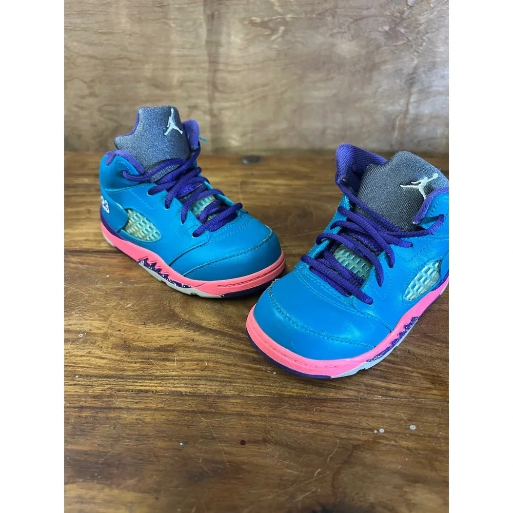 Jordan Toddler Sneaker Bundle Jordan 4 5 Retro Tropical Teal Pink Purple 3 Pairs
